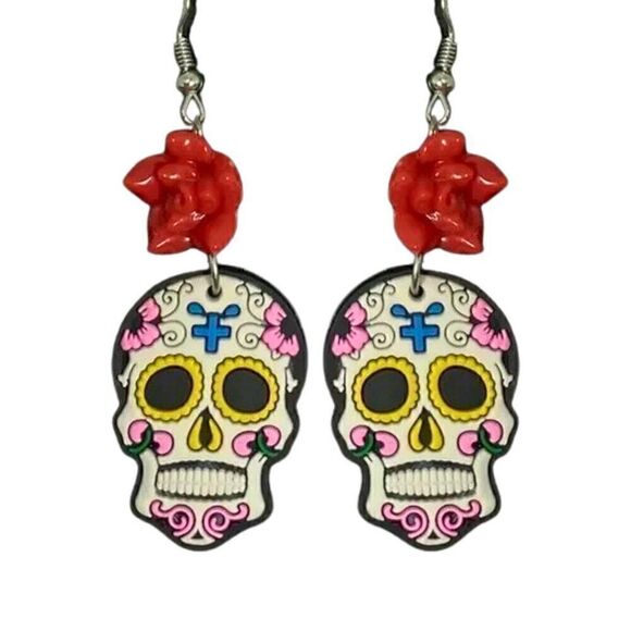 Jewelry - NEW White Day of the Dead Sugar Skull Drop Earrings
